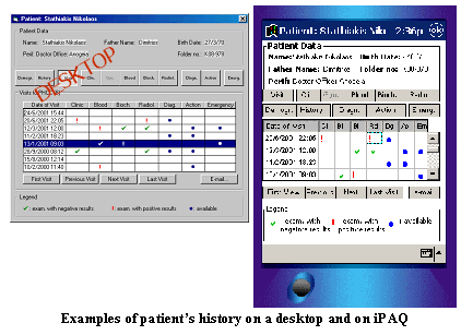 Examples of patient's history on a desktop and on iPAQ